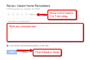 Write a Google+ Review for Valiant Home Remodelers